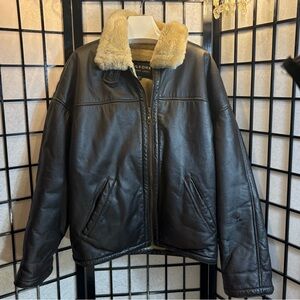 Wilsons Leather Dark Brown Bomber Jacket with Cream Collar